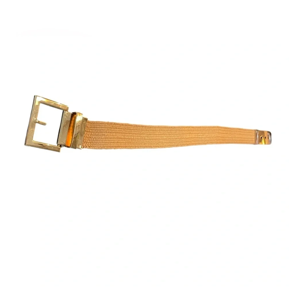 🤎Stretchy Neutral Woven Straw style Belt with Golden Buckle. NICE!!
